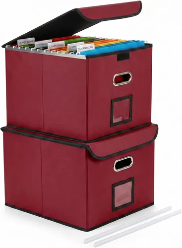 Vista 16 de Cajón Organizador de Archivos CADONO con Tapa, Organizador de Carpetas de Archivos Plegable con Deslizador de Plástico, Caja de Carpetas de Archivos
