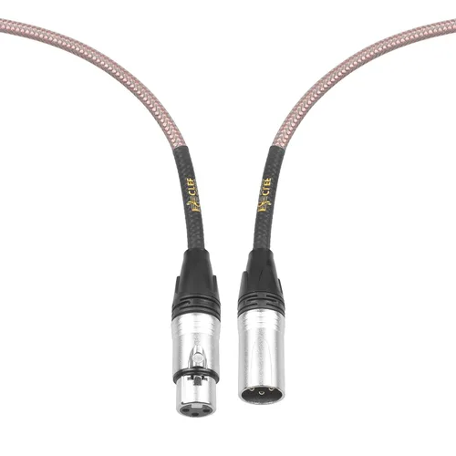 Vista 5 de Cable XLR, conexiones macho a hembra para micrófono e interfaz de audio, chaqueta flexible trenzada gris/cobre, carcasa de aleación de zinc