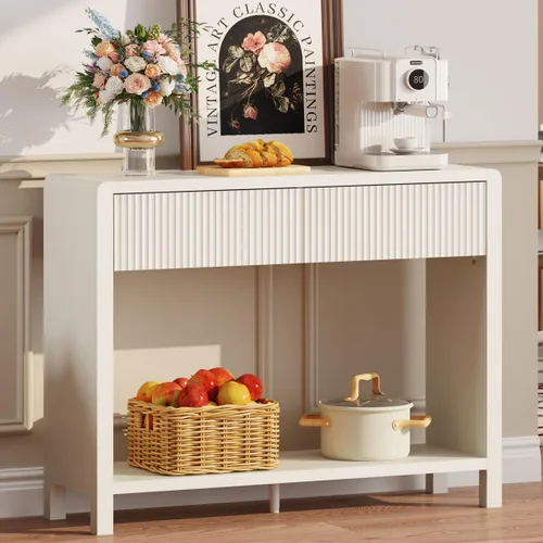Vista 6 de FATORRI Mesa consola estrecha con almacenamiento, mesa de sofá de madera para entrada, mesas de pasillo modernas de 39.37 pulgadas y mesas de sofá