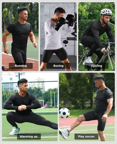 Vista 5 de Niksa Paquete de 5 pantalones cortos de compresión para hombre, ropa interior de compresión de elastano, pantalones cortos para correr