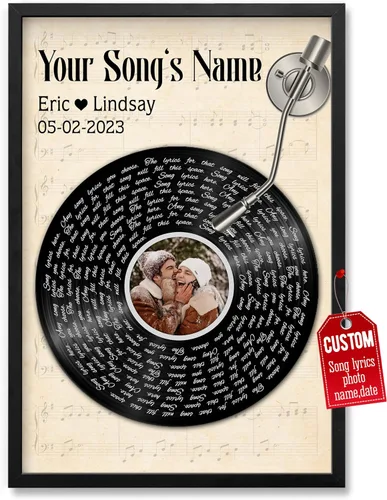 Vista 19 de H-DEWALL Póster personalizado de letras de canciones, regalo de boda único para parejas, personaliza con tus propias fotos, nombres y fecha, sin
