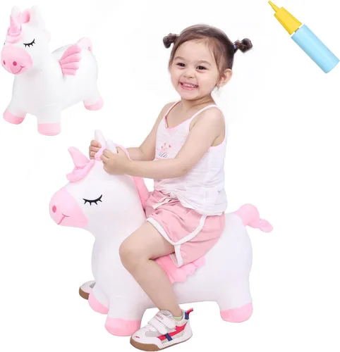 Vista 14 de INPANY Caballo Saltarín, Juguetes Panda Brincolín, Animal de Peluche Saltarín para Niños Pequeños, Juguetes de Goma Inflables para Montar, Regalo