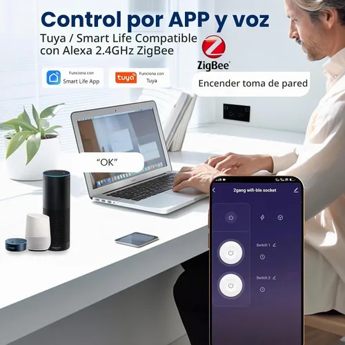 Vista 6 de Salida inteligente,Monitoreo de energía,Necesita Zigbee Hub,Negro