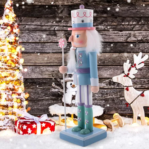 Vista 9 de Adorno de cascanueces de madera azul soldado de Navidad para el festival de Navidad