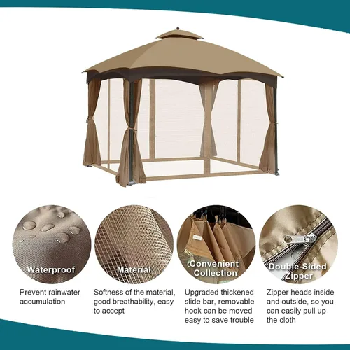 Vista 6 de Wonwon Gazebo Mosquitera de Repuesto Universal para Exteriores Toldo de 4 Paneles de Paredes de Malla con Cremallera para Gazebo de 10' x 10
