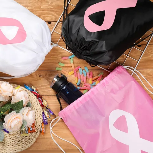 Vista 7 de Silkfly 100 unidades de mochila con cordón para concientización sobre el cáncer de mama, bolsas con cordón rosa a granel, bolsas con cordón