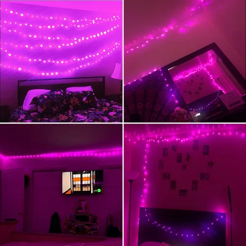 Vista 6 de RUICHEN Guirnalda de luces de alambre de cobre enchufable de 33 pies, 100 luces LED con carrete, color rosa