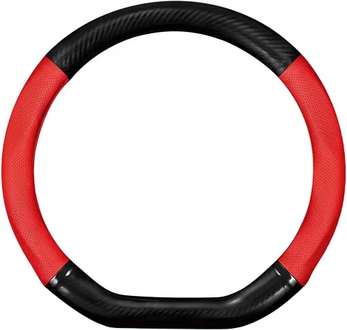 Vista 8 de Funda transpirable para volante de automóvil, fibra de carbono, resistente al desgaste, protector de volante en forma de D para un agarre cómodo