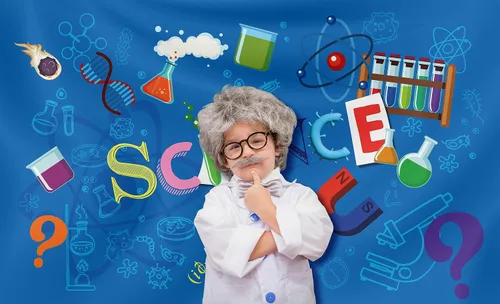 Vista 4 de Telón de fondo de fiesta de ciencia – Fondo de estudio temático de científico loco, suministros de fotografía para baby shower o fiesta