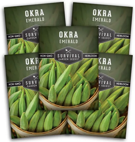 Vista 12 de Survival Garden Seeds - Semilla de okra esmeralda para plantar - Paquete con instrucciones para plantar y cultivar Okra tierna y grande en tu huerto