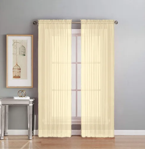 Vista 9 de Interior Trends Juego de 2 paneles de cortina de gasa transparente totalmente cosidas para ventana con cortinajes (63 pulgadas de largo, ladrillo)