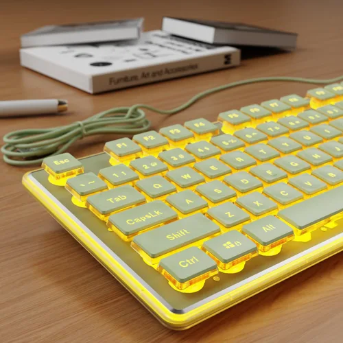 Vista 13 de SEUNKWANG Teclado retroiluminado con cable con teclas de pudín, teclado silencioso de computadora de tamaño completo, retroiluminación azul, fácil
