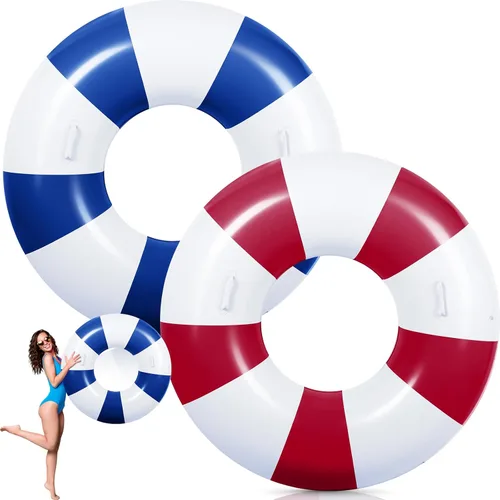 Vista 8 de Gemscream 2 flotadores grandes de piscina con asas, 47.24 pulgadas, tubos inflables de piscina tamaño adulto para tumbonas de verano, fiesta