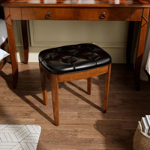Vista 7 de Vantity Taburete de banco con tapizado, elegante y moderno, banco de tocador de maquillaje, versátil para comedor, sala de estar, 19.3 x 14.9 x 19.3