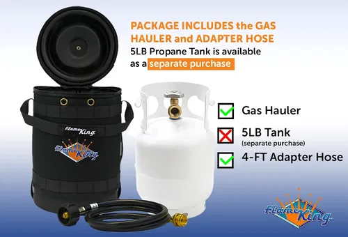 Vista 5 de Flame King Kit de transportador de gas – Funda de transporte protectora aislada para tanque de propano de 5 libras más manguera adaptadora
