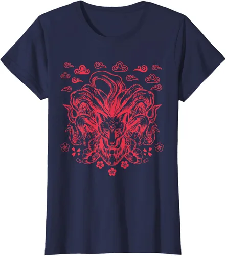 Vista 30 de Camiseta de anime japonés Nine Tails Fox Kitsune, Negro