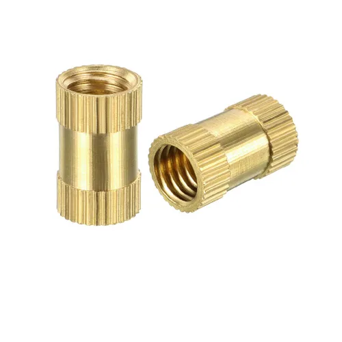 Vista 5 de uxcell Tuercas de inserción moleteadas, 10 piezas M3 x 0.197 in de longitud x 0.157 in de diámetro externo, rosca hembra de latón, tuerca