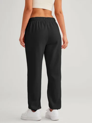 Vista 4 de AUTOMET - Pantalones deportivos holgados informales de forro polar para mujer, pantalones de jogging de talle alto, pantalones atléticos