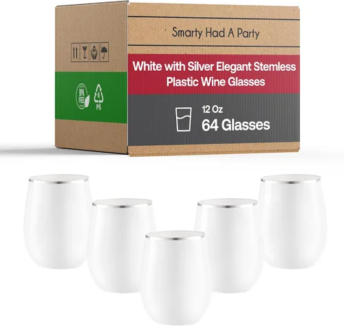 Vista 14 de Smarty Had A Party Copas de vino de plástico sin tallo de 12 onzas, paquete de 64 vasos de vino desechables transparentes para bodas, fiestas