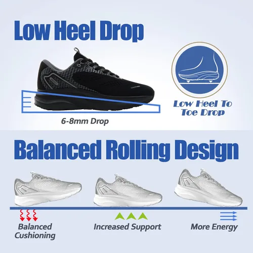 Vista 5 de JACKSHIBO Zapatos de punta ancha para hombres y mujeres, tenis anchos para correr en carretera, ligeros, transpirables, neutros, acolchados