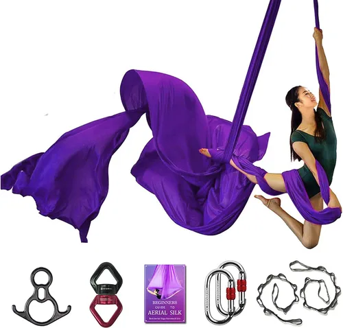 Vista 16 de Set de Equipo Deluxe de Sedas Aéreas - Hamaca Aérea de Yoga de 11 Yardas para Acrobacia, Artes Circenses, Danza (L:10m W:2.8m)
