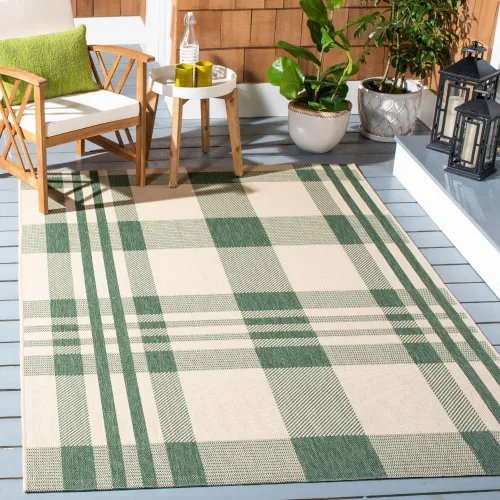 Vista 8 de SAFAVIEH Alfombra Lavable para Exteriores Colección Courtyard - 2'3" x 4', Beige y Azul, Patrón a Cuadros, No Desprende Pelusa y Fácil Limpieza