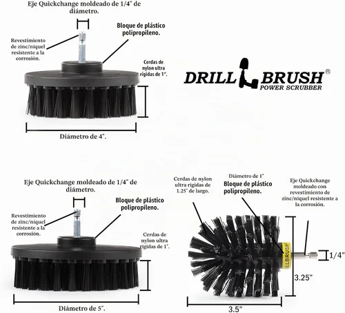 Vista 6 de Kit de limpieza de Drill Brush, cepillos con conector para taladro, ideal para limpieza de alfombras, baños, limpieza de lechadas y limpieza de Negro