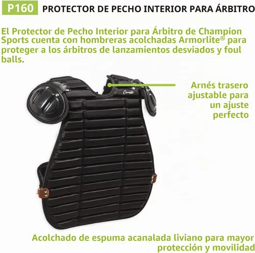 Vista 3 de Champion Sports Umpire - Protector interior del cuerpo – Protector de pecho de árbitro para oficiales de béisbol/sóftbol – Protector acolchado