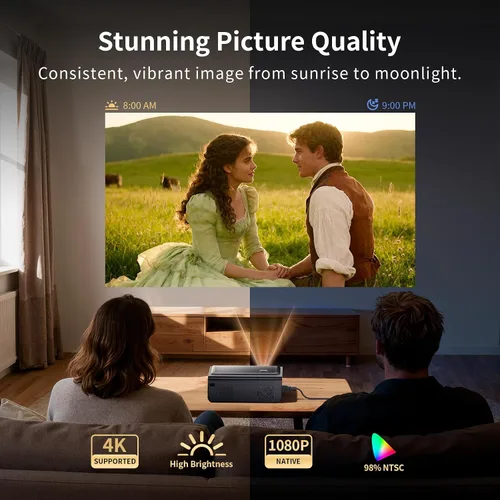 Vista 3 de Proyector para exteriores 4K con WiFi y Bluetooth, licencia de Netflix, enfoque automático Native 1080P • High Brightness • Auto Keystone • Dolby