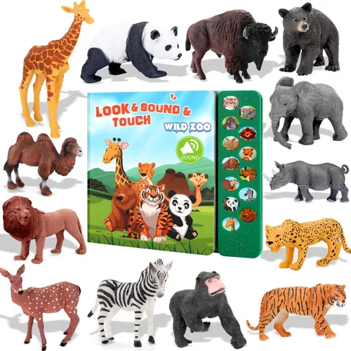Vista 5 de Tudoccy Juguetes de figuras de animales de safari, 23 piezas de juguetes de plástico realistas de animales salvajes de zoológico, selva africana