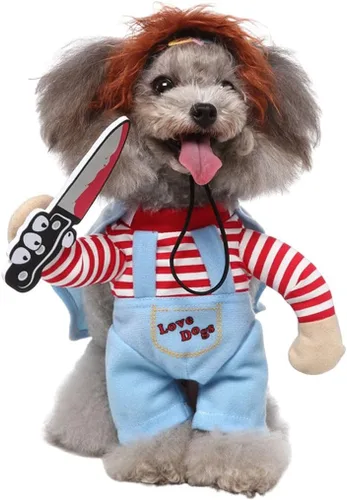 Vista 13 de Disfraz de perro mercenario para cachorro, ropa de cosplay para mascotas, disfraz divertido de Halloween y Navidad, para gatos y perros pequeños