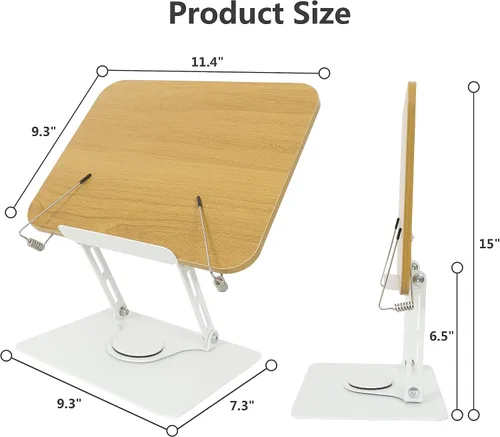 Vista 2 de Soporte de libro para lectura, soporte de libro con base giratoria de 360° para leer manos libres, soporte de libro de cocina, soporte de base