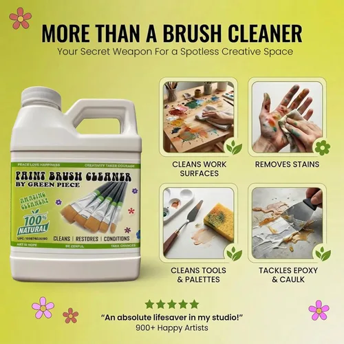 Vista 5 de Green Piece® Paint Brush Cleaner & Restorer – 100% Natural, Non-Toxic Formula – Made in USA – Cleans Wet or Dry Paint – Safe for Hands – Works on