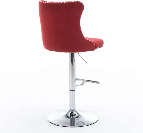 Vista 6 de Taburetes de bar giratorios de terciopelo ajustable con altura del asiento de 25 a 33 pulgadas, taburetes de bar con base cromada con respaldo