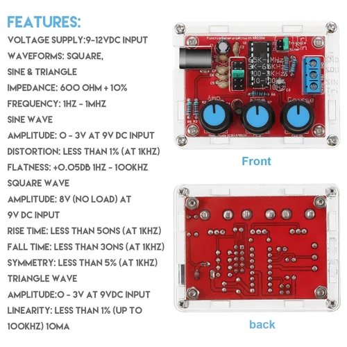 Vista 2 de Kit generador de señal, XR2206, generador de señal de función precisa, módulo de frecuencia, kit de bricolaje, triángulo sinusoidal, salida