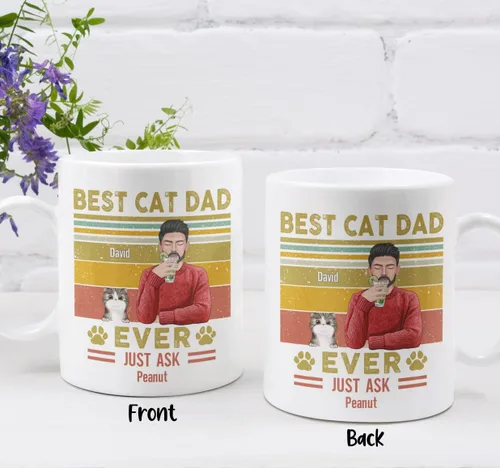 Vista 2 de Taza de café personalizada para los amantes de los gatos, taza personalizada con el mejor gato que papá nunca acaba de preguntar, ideas de regalos