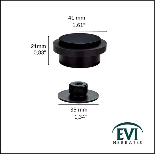 Vista 2 de EVI Tope de puerta adhesivo 1.37 x 0.8 pulgadas Base roscada Caucho negro Acero inoxidable Lacado negro Incluye tornillo + anclaje