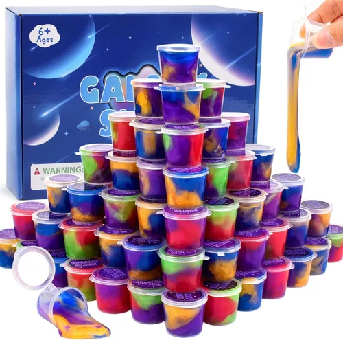 Vista 8 de Paquete de 24 Galaxy Slime, regalos de fiesta de slime azul, antiadherente, suave y liso para cumpleaños, recompensas de aula, rellenos de Slime