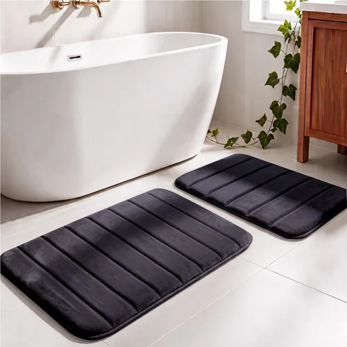 Vista 21 de Juego de 2 alfombras de baño de espuma viscoelástica, súper suaves, absorbentes, de secado rápido, alfombras de baño de espuma viscoelástica Rojo