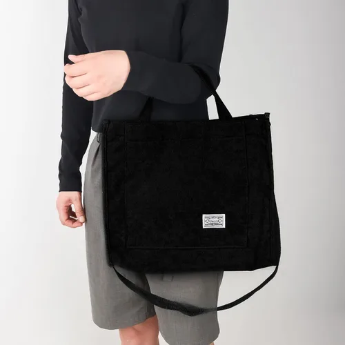 Vista 5 de Maki Izumi Bolsa de mano, bolsa de pana, bolso pequeño para mujer, bolso negro para mujer, bolsa de lona, bolsas de lona con asas.