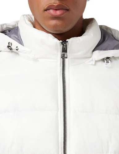 Vista 5 de GUESS Chaqueta acolchada de peso medio para hombre con capucha extraíble, Carmesí