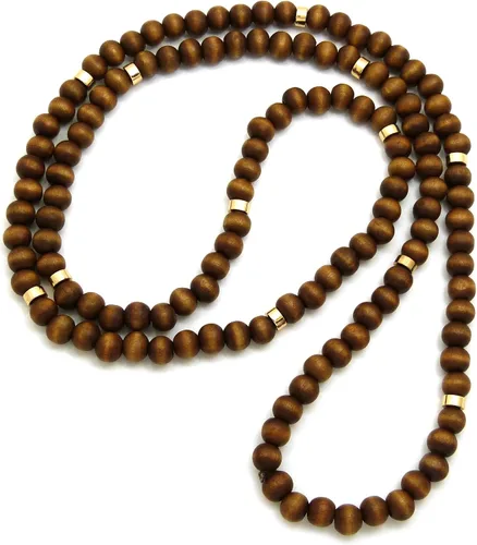 Vista 4 de Negro azabache, tono marrón 0.315 in 36 "grano de madera de metal conectar bola collar de cuentas