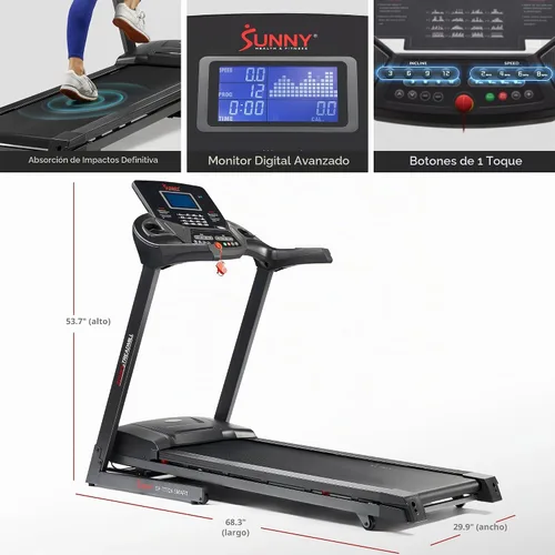 Vista 6 de Sunny Health & Fitness Folding Treadmill with 12% Auto Incline & Bluetooth