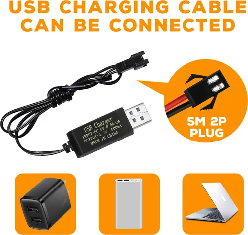 Vista 6 de sea jump 3 unids 3.7 V 2000 mAh SM-2P Plug batería de litio con cable de carga USB para DE68 DE44 DE45W DE45 DE58 DE49 DE57 DE70 vehículo
