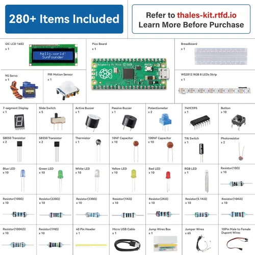 Vista 2 de SunFounder Kit de inicio para Raspberry Pi Pico con tutoriales en línea de 40 proyectos, código de creación de MicroPython C Piper Make, electrónica