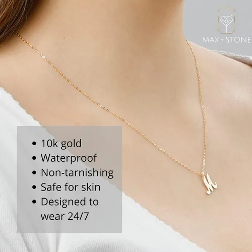 Vista 3 de MAX + STONE Collar extensible de oro blanco o amarillo sólido de 10 quilates, con letra inicial delicada, 16+2 pulgadas, Metal