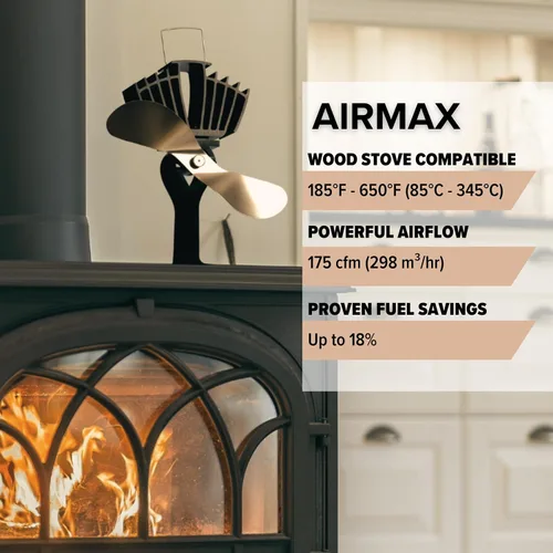 Vista 5 de Ecofan AirMax Ventilador a calor, para horno a leña, grande, hecho en Canadá., NA, Negro (Black Blade), L