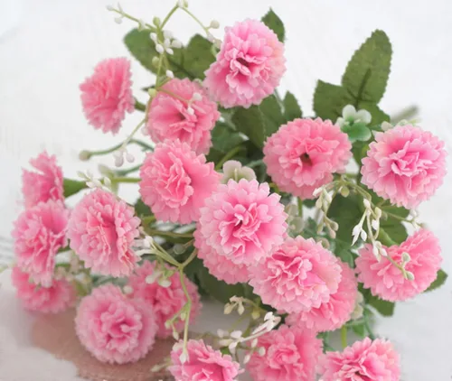 Vista 4 de 2 flores artificiales de clavel pequeñas a granel con tallos de seda, flores de clavel de seda para exteriores, bodas, hogar, hotel, decoración