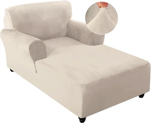 Vista 10 de FantasDecor Fundas de terciopelo de lujo para sala de estar, funda elástica para tumbona, ultra suave, lavable a máquina, color negro