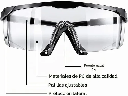 Vista 3 de Gafas de seguridad, 5 gafas protectoras ajustables de visión amplia, gafas de seguridad ligeras a prueba de niebla